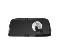 GBCDEDSL Wolf Night Moon Fully Printed PVC Cross Pattern Leather Zipper Three-Dimensional Pencil case Student Pencil case Pouch