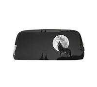 GBCDEDSL Wolf Night Moon Fully Printed PVC Cross Pattern Leather Zipper Three-Dimensional Pencil case Student Pencil case Pouch