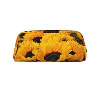 GBCDEDSL Yellow Sunflower Field Fully Printed PVC Cross Pattern Leather Zipper Three-Dimensional Pencil case Student Pencil case Pouch