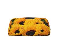 GBCDEDSL Yellow Sunflower Field Fully Printed PVC Cross Pattern Leather Zipper Three-Dimensional Pencil case Student Pencil case Pouch