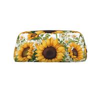 GBCDEDSL Yellow Sunflowers and White Flowers Fully Printed PVC Cross Pattern Leather Zipper Three-Dimensional Pencil case Student Pencil case Pouch