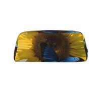 GBCDEDSL Yellow Sunflowers with Blue Butterflies Fully Printed PVC Cross Pattern Leather Zipper Three-Dimensional Pencil case Student Pencil case Pouch