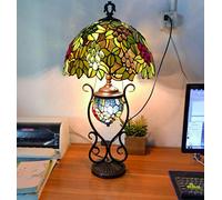 Gbdgjd Grape Glass Table Lamp with 6Inch Lit Base, Handcrafted Antique 3-Light Desk Lighting in 16Inch Living Room Coffee Table Bedside Lamp,E27,B (B), b, a