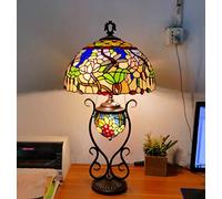 Gbdgjd Tiffany-3-Light Double Lit Table Lamp, 16 x 28, Multicolor Stained Glass Decor Table Lighting for Living Room Bedroom Coffee Table Desk Light,Iron Base,E27