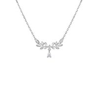 GBFUPMA Laurel Goddess Necklace | 999 Fine Silver Moon & Laurel Leaf Pendant | Dainty Layering Collarbone Chain | Light Luxury Symbolic Jewelry for Women