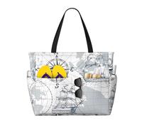 gbhJGK boat Map Print Large Capacity Travel Tote Bag - Multiple Pockets for Beach, Camping, Gym, Vacation, and Daily Use