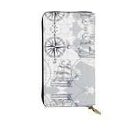 gbhJGK Boat Map Print Leather Wallet - Lightweight Bifold Clutch with Card Holder, Coin Pocket - Fashion Slimfold Design