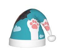gbhJGK Festive Christmas Hat for Kids â€“ Soft Santa Hat with cat paws Print, Unisex Holiday Headwear for Xmas, New Year