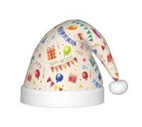 gbhJGK Festive Christmas Hat for Kids â€“ Soft Santa Hat with Colourful Birthday Wishes Print, Unisex Holiday Headwear for Xmas, New Year