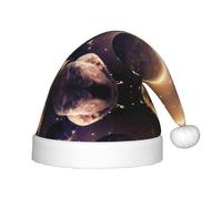 gbhJGK Festive Christmas Hat for Kids â€“ Soft Santa Hat with Cosmic Shining Planet Print, Unisex Holiday Headwear for Xmas, New Year