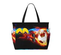 gbhJGK Fire Dragon Roll soccer Print Large Capacity Travel Tote Bag - Multiple Pockets for Beach, Camping, Gym, Vacation, and Daily Use