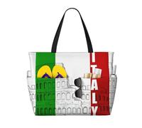 gbhJGK Roman Colosseum Italian Flag Print Large Capacity Travel Tote Bag - Multiple Pockets for Beach, Camping, Gym, Vacation, and Daily Use
