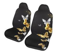 gbhJGK Universal Gold White Butterflies Black Print Car Seat Covers â€“ Front Seat Protector â€“ Elasticity Cloth Set for Car, SUV, Sedan, Truck