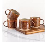 GBhome 12 OZ Stackable Coffee Mugs Set of 4, Ceramic Coffee Cups Set | Coffee Cups for Latte, Tea, Cocoa&Milk, Ideal for Daily Use&Gifts, Microwave&Dishwasher Safe, Caramel