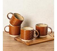 GBhome 12 OZ Stackable Coffee Mugs Set of 4, Ceramic Coffee Cups Set | Coffee Cups for Latte, Tea, Cocoa&Milk, Ideal for Daily Use&Gifts, Microwave&Dishwasher Safe, Caramel