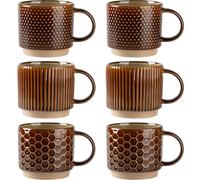 GBhome 12 OZ Stackable Coffee Mugs Set of 6, Ceramic Coffee Cups Set | Coffee Cups for Latte, Tea, Cocoa&Milk, Ideal for Daily Use&Gifts, Microwave&Dishwasher Safe, Caramel