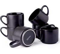 GBHOME 14 oz Coffee Mugs Set of 6, Stackable Ceramic Mugs for Men, Women, Modern Coffee Cups for Latte, Tea, Cappuccino. Dishwasher & Microwave Safe, Black
