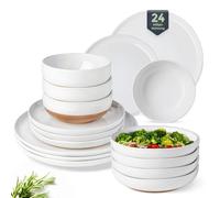 GBHOME 24-Piece Speckled Stoneware Dinner Set for 6 People - Handpainted Terracotta Underside, Cottagecore Beige Dinner Plates, Dessert Plates & Pasta Bowls, Dishwasher and Microwave Safe