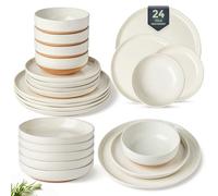 GBHOME 24 Pieces Speckled Dinner Sets for 8 People, Modern Dinnerware Set, Stoneware Plates and Bowls Sets for 8, Dishwasher & Microwave Safe,Handpainted Terracotta Underside, Beige