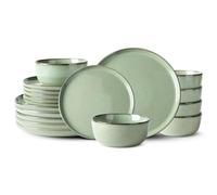 GBHOME Ceramic Dinnerware Sets for 6, 18 Pieces Stoneware Plates and Bowls Sets, Scratch Resistant Dishes, Dishwasher & Microwave Safe-Pastel Green