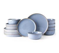 GBHOME Ceramic Dinnerware Sets for 6, 18 Pieces Stoneware Plates and Bowls Sets, Scratch Resistant Dish Sets for Dinner, Dishwasher & Microwave Safe, Brunnera Blue