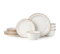 GBHOME Ceramic Dinnerware Sets,Stoneware Handmade Reactive Glaze Plates and Bowls Sets,Chip and Crack Resistant | Dishwasher & Microwave Safe,Dishes Set Service for 4 (12pc)