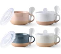 GBHOME Ceramic Soup Mugs with Handles and Lids,24 OZ Soup Cups Set of 4 with Terracotta Underside,Mug Bowls with Spoon for Soup/Cereal/Salad/Noodles/Ramen/Microware &Dishwasher Safe-Colorful