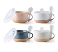 GBHOME Ceramic Soup Mugs with Handles and Lids,24 OZ Soup Cups Set of 4 with Terracotta Underside,Mug Bowls with Spoon for Soup/Cereal/Salad/Noodles/Ramen/Microware &Dishwasher Safe-Colorful