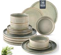 GBHOME Dinner Set for 6, Handmade 18 Piece Stoneware Plates and Bowls Set, Reactive Glaze Chip and Scratch Resistant Dinnerware Set, Dishwasher & Microwave Safe