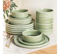 GBHOME Dinner Set for 6, Handmade 18 Piece Stoneware Plates and Bowls Set, Reactive Glaze Chip and Scratch Resistant Dinnerware Set, Dishwasher & Microwave Safe