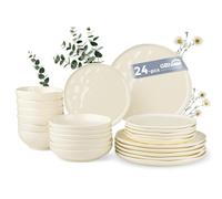 GBhome Dinner Sets for 6 People, 24 Pieces Handcrafted Stoneware Plates and Bowls Set, Scratch Resistant Dinnerware Set, Oven, Dishwasher, Microwave Safe Crockery Set, Speckled Beige