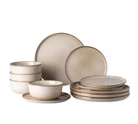 GBHOME GBHOME Ceramic Dinnerware Sets for 4, 12 Pieces Stoneware Plates and Bowls Sets, Chip and Scratch Resistant Dishes, Dishwasher & Microwave Safe, Reactive Glaze-Cappuccino, (GDW067)