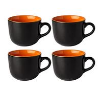 GBhome Jumbo Soup Mugs with Handles, 24 Oz Large Coffee Mugs Set of 4, Ceramic Soup bowls for Coffee,Cereal,Snacks,Salad,Noodles etc Soup Cups,Microwave&Dishwasher safe-Orange Inside