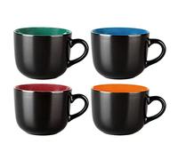 GBhome Jumbo Soup Mugs with Handles, 24 Oz Large Coffee Mugs Set of 4, Ceramic Soup bowls for Soup Cereal Snacks Salad Noodles Cups, Microwave safe - Matte Black, Colorful Inside