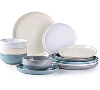 GBHOME Plates and Bowls Sets - 12-Piece Ceramic Dinnerware for 4 People Chip & Scratch-Resistant Modern Tableware | Dishwasher & Microwave Safe