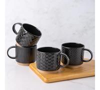 GBhome Set of 4 Stackable Ceramic Coffee Mugs 350ml - Textured Modern Cups for Tea/Latte/Cappuccino, Dishwasher & Microwave Safe, Gift for Men/Women