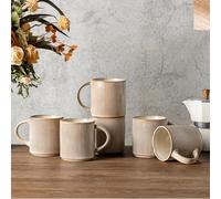 GBhome Stoneware Coffee Mugs Set of 6, 350 ml Coffee Cups with Large Handle for Latte, Cappuccino, Milk,Cocoa, Dishwasher Safe Mug Sets, Cappuccino