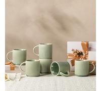 GBhome Stoneware Coffee Mugs Set of 6, 350 ml Coffee Cups with Large Handle for Latte, Cappuccino, Milk,Cocoa, Dishwasher Safe Mug Sets, Quiet Green