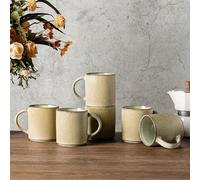 GBhome Stoneware Coffee Mugs Set of 6, 350 ml Coffee Cups with Large Handle for Latte, Cappuccino, Milk,Cocoa, Dishwasher Safe Mug Sets, Desret Sage