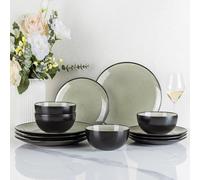 GBhome Stoneware Dinner Sets for 4 People, 12 Pieces Handcrafted Plates and Bowls Set, Scratch Resistant Dinnerware Set, Dishwasher & Microwave Safe Dishes, Sage Green