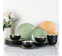 GBhome Stoneware Dinner Sets for 6 People, 18 Pieces Handcrafted Plates and Bowls Set, Scratch Resistant Dinnerware Set, Dishwasher & Microwave Safe Dishes, GDW025GY-EU (Quiet Green, Set of 18)