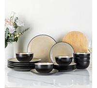 GBhome Stoneware Dinner Sets for 6 People, 18 Pieces Handcrafted Plates and Bowls Set, Scratch Resistant Dinnerware Set, Dishwasher & Microwave Safe Dishes, GDW025GY-EU (Cappuccino, Set of 18)