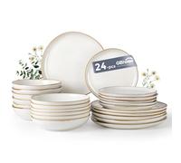 GBHOME Stoneware Dinner Sets for 6 People, 24 Pieces Handcrafted Plates and Bowls Set, Scratch Resistant Dinnerware Set, Dishwasher & Microwave Safe
