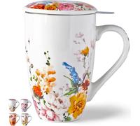 GBHOME Tea Mug with Infuser and Lid, 530ml Large Ceramic Loose Leaf Cup, Microwave, Dishwasher Safe Steeping Mug, Perfect for Tea Lovers