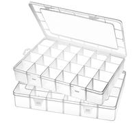 Gbivbe 2PCS 24 Grids Extra Large Plastic Craft Storage Box, Plastic Organizer Container Bead Storage Box with 24 Removable Grids Compartments for Earring Jewelry Seed and Small Parts