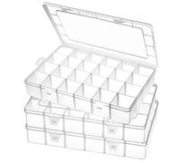 Gbivbe 3PCS 24 Grids Extra Large Plastic Craft Storage Box, Plastic Organizer Container Bead Storage Box with 24 Removable Grids Compartments for Earring Jewelry Seed and Small Parts