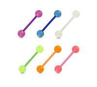 GBJUK 6 Pack of Bio Flex Tongue Nipple Bar Barbells with Glow in the Dark Balls