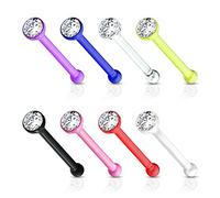 GBJUK 8 Pack of UV Nose Bone Studs Piercings with Clear Gems Acrylic 6mm