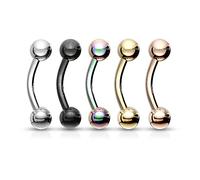 GBJUK Pack of 5 Surgical Steel Mixed Colour Titanium Plated Eyebrow Bars Curved Rings 1.2mm x 8mm