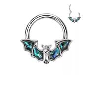 GBJUK Silver Septum Clicker Ring Ear Cartilage Segment Hoop Piercing with Abalone Shell Winged Bat Surgical Steel 1.2mm x 8mm